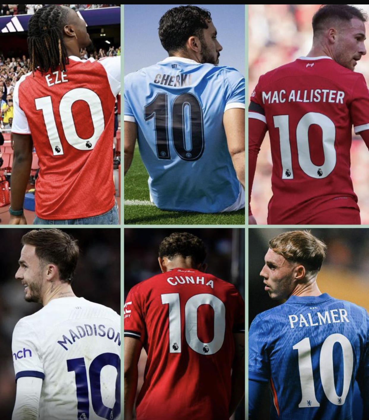 The origin of the players rank in the Premier League’s ‘Big 6’ number 10?